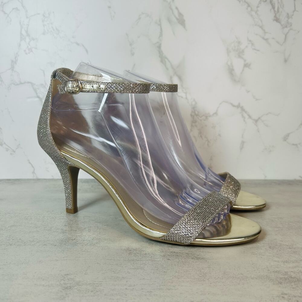 Bandolino, Muriel Gold Glitter High Heel w/ Ankle Strap, US Women's 8M Slingback